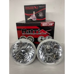 UNIVERSAL HEADLIGHTS 7" ROUND CONVERSIONS EURO CLEAR GLASS H4 PAIR WITH LED H4 HIGH LOW BEAM