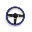 UNIVERSAL BILLET BLACK 3 SPOKE BARRELL STYLE WITH BLUE WRAP STEERING WHEEL