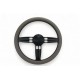 UNIVERSAL BILLET BLACK 3 SPOKE BARRELL STYLE WITH GREY WRAP STEERING WHEEL