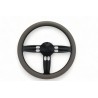 UNIVERSAL BILLET BLACK 3 SPOKE BARRELL STYLE WITH GREY WRAP STEERING WHEEL