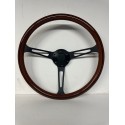 UNIVERSAL 15" STEERING WHEEL BLACK 3 SPOKE SLANTED WOOD STYLE