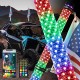 LED 3FT FAT WHIP ANTENNA PAIR RGB MULTICOLOR WITH QUICK RELEASE BLUETOOTH  REMOTE