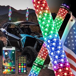 LED 3FT FAT WHIP ANTENNA PAIR RGB MULTICOLOR WITH QUICK RELEASE BLUETOOTH  REMOTE