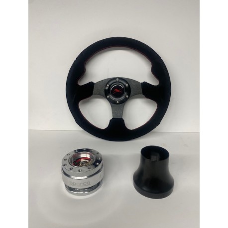 POLARIS RZR CAN AM STEERING WHEEL PACKAGE BLACK RED STITCHING SUEDE