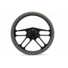 BLACK BILLET 4 SPOKE STEERING WHEEL WITH GREY WRAP 6 HOLE UNIVERSAL