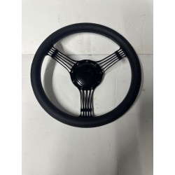BLACK BILLET 3 SPOKE STEERING WHEEL WITH BLACK WRAP 9 HOLE UNIVERSAL