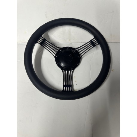 BLACK BILLET 3 SPOKE STEERING WHEEL WITH BLACK WRAP 9 HOLE UNIVERSAL