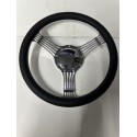 CHROME BILLET 3 SPOKE STEERING WHEEL WITH BLACK WRAP 9 HOLE UNIVERSAL