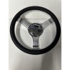 CHROME BILLET 3 SPOKE STEERING WHEEL WITH BLACK WRAP 9 HOLE UNIVERSAL