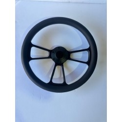 BLACK BILLET 3 SPOKE UNIVERSAL STEERING WHEEL WITH BLACK WRAP 6 HOLE 14"
