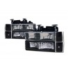 Chevy Black Headlamps 8pc Combo 1988 - 1993 Chevy P/U Kit W Signals Parking Lights