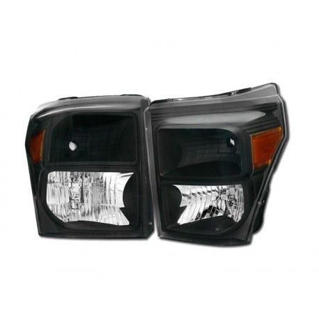 Diamond Black Amber Headlamps 2011-2015 Ford F250 / 350 Super Duty Set