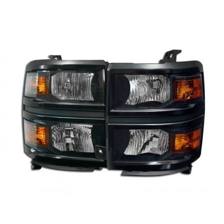 Black Housing Headlights 2014-2016 Chevy Silverado 1500 / 2500 Set