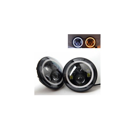 Led 7"Amber White Hi Low 30 watts  45 watts  Round Black Housing Head Lights  6000K White 4000  Lumens Pair