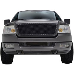 2004-2008 Ford F 150 Glossy Black Riveted Style stainless Mesh Grille Replacement