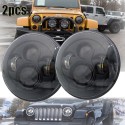 Led 7" Round Headlights Black Housing 20 45 Watts each 6000K White 3700 Lumens Pair