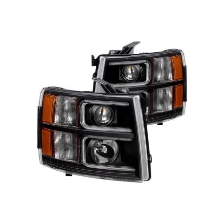 2007-2013 Chevy Silverado 1500 2500 Black C Bar Halo Projectors