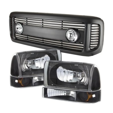 1999-2004 Ford F-250 F-350 Super duty black Grille abs shell replacement with headlights