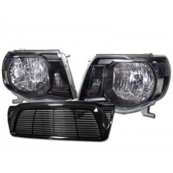 2005-2010 toyota tacoma black headlights with black horizontal grille shell