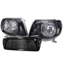2005-2010 toyota tacoma black headlights with black horizontal grille shell