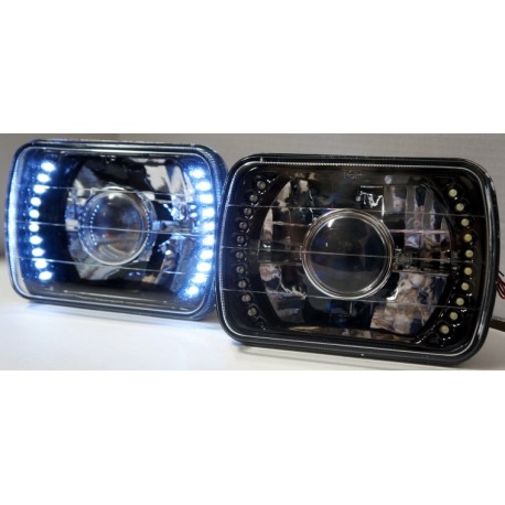 7X6" Black Glass DRL Headlight Conversion w/ 6000K 36W LED H4 Bulbs Pair Jeep 