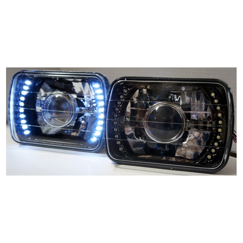 7x6 led headlights on side black housing projector h4 plug and play