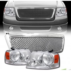2004-2008 Ford F150 Chrome mesh grille with chrome headlights w amber reflector