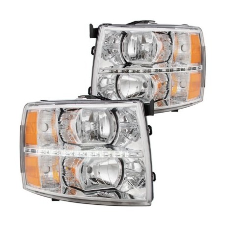 2007-2013 CHEVY SILVERADO CHROME AMBER WITH LED STRIP HEADLIGHTS