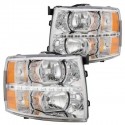 2007-2013 CHEVY SILVERADO CHROME AMBER WITH LED STRIP HEADLIGHTS