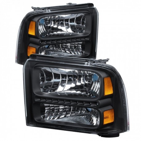 2005-2007 FORD F250/350 BLACK HEADLIGHTS WITH DRL RUNNING LIGHTS