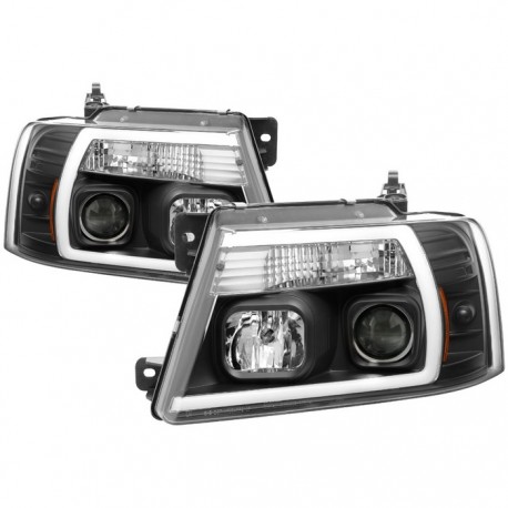 2004-2008 FORD F150 C BAR HALO BLACK AMBER HEADLIGHTS PROJECTORS HOUSING