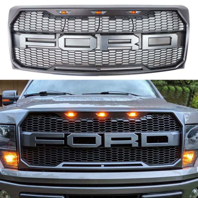Ford f150 2015-2017 raptor style matt mesh grille with thick bar wit