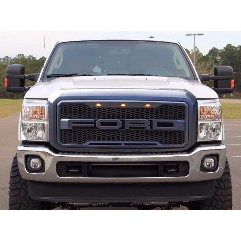 ORB Grille Mesh For Ford F-250 2011-2016 Raptor Style Grill Bumper W/ 3 Amber Lights 