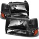 ford f150 1992-1997 f250 bronco headlights combo black housing