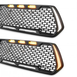 2016-2019 TOYOTA TACOMA MESH INSERT GRILLE WITH 3 AMBER LED LIGHTS AND SIDE SWITCHBACK LIGHTS AMBER WHITE