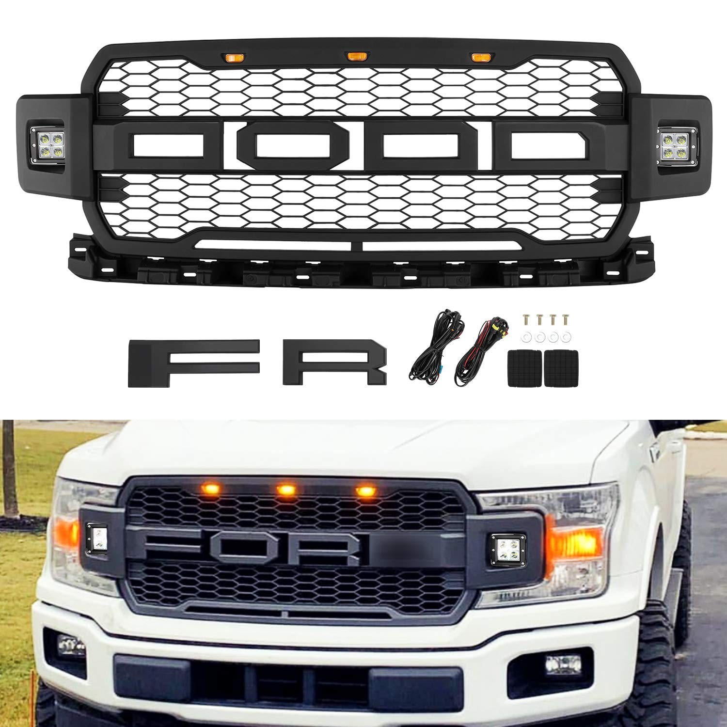 OFFROAD GAMERS Auto Front Grille Lights Compatible With 2004-2019 Ford F150 Smoked Lens 6 Pack Front Grille Driving Light Kit for Pickup SUV 