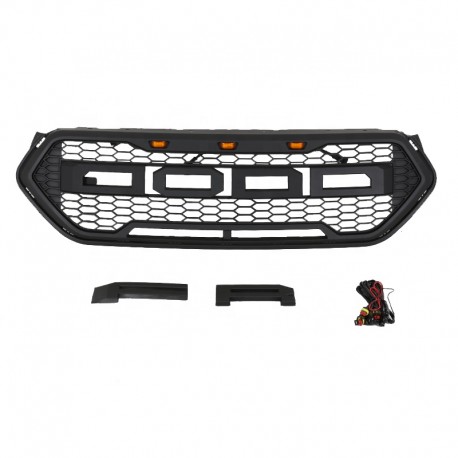 Ford Ranger 2016-2018 raptor style grille with drl amber lights matt black with logo