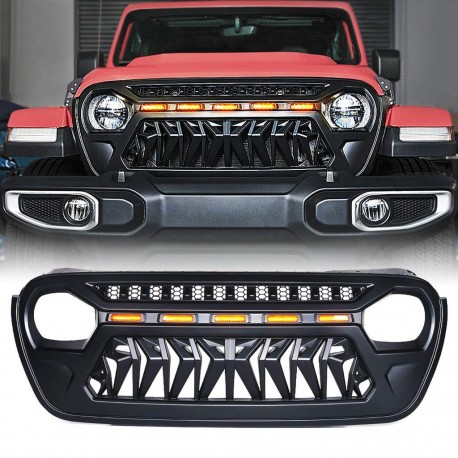 JEEP JL WRANGLER 2018-2020  GRILLE SHARK STYLE WITH AMBER DRL LIGHTS REPLACEMENT SHELL