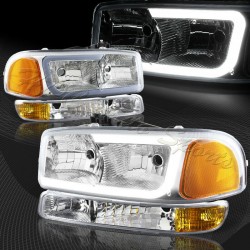 1999-2006 GMC SIERRA C BAR HALO CHROME AMBER  HOUSING HEADLIGHTS