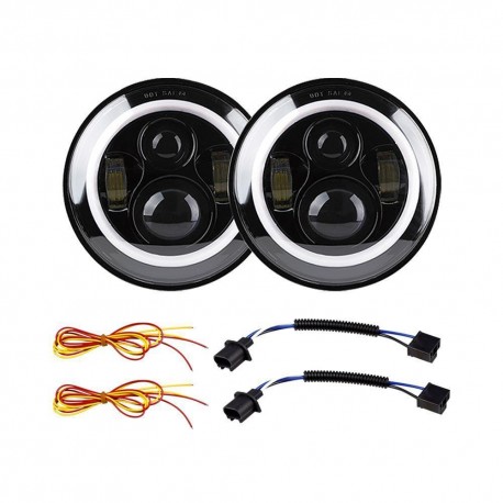 7" universal black halo headlight projector pair 60 watts