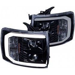 2007-2013 CHEVY SILVERADO BLACK WITH halo LED STRIP HEADLIGHTS