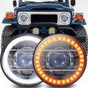 LED 7" AMBER WHITE PROJECTOR HEADLIGHTS HIGH LOW PAIR CHROME HOUSING