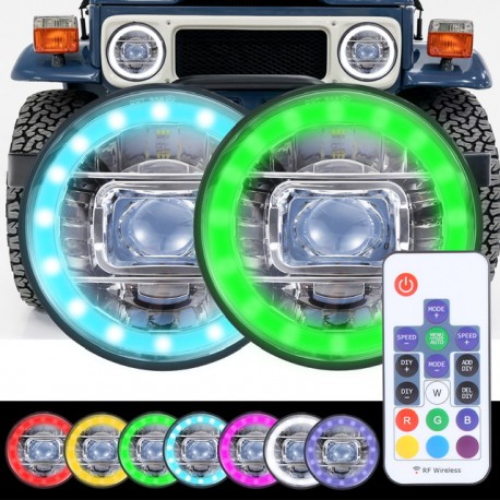 Led 7" RGB multicolor with remote headlights high low beam chrome housing