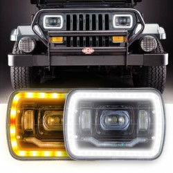 7x6 5x7 conversion headlights amber black housing white halo switchback pair