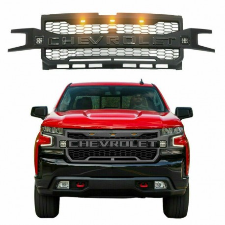 2019-2020 chevy silverado 1500 replacement grille with led pod lights and logo