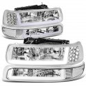 1999-2002 CHEVY SILVERADO CHROME CLEAR C BAR HALO COMBO HEADLIGHTS