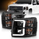 CHEVY SILVERADO 2007-2013 1500/2500 BLACK C BAR HALO PROJECTOR HEADLIGHTS