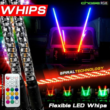 LED RGB MULTICOLOR  WHIP ANTENNA  PAIR 5FT WITH REMOTE