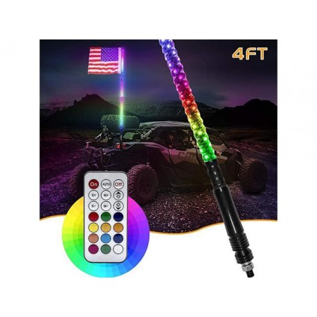LED RGB 4FT WHIP ANTENNA MULTICOLOR WITH REMOTE AND QUICK RELEASE