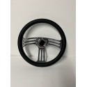 UNIVEERSAL 6 HOLE STEERING WHEEL BLACK LEATHER STYLE WITH CHROME 3 SPOKE